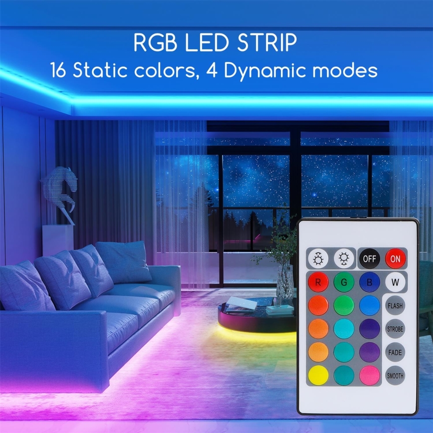 Aigostar - Bandă LED RGB reglabilă, 5 m, 24 W, 12 V / 230 V, IP65 + telecomandă
