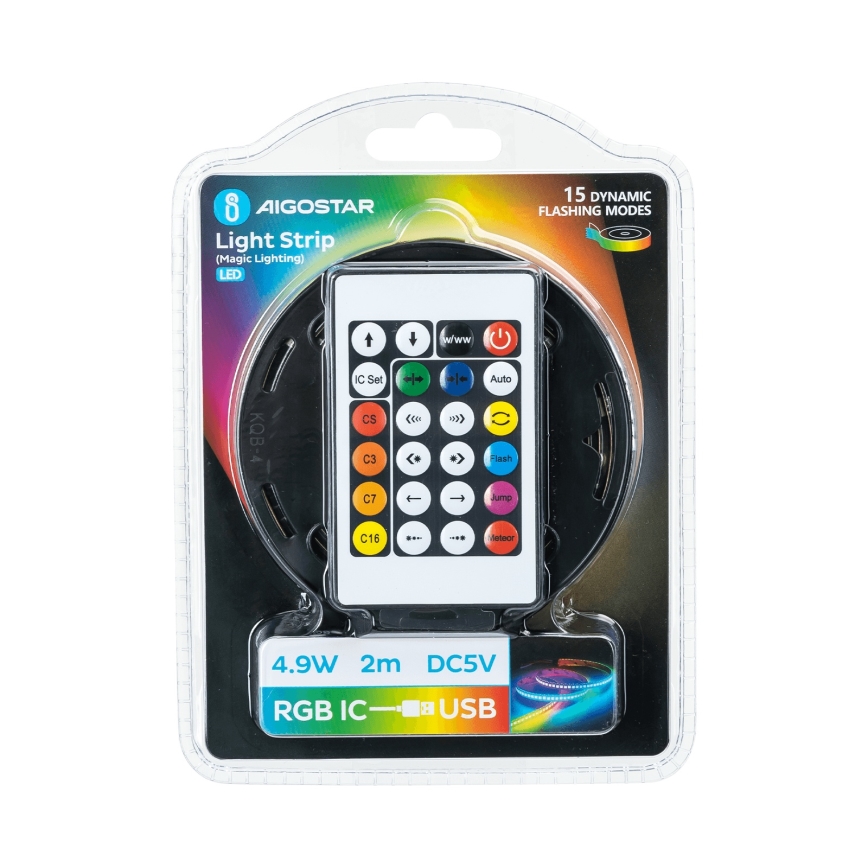 Aigostar - Bandă LED RGBIC reglabilă 2m LED/4,9W/5V + telecomandă