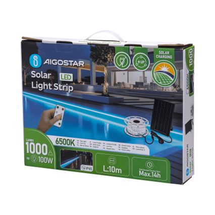 Aigostar - Bandă LED solară reglabilă LED/20W/3,2V 20 m 2700K IP65 20000 mAh + telecomandă
