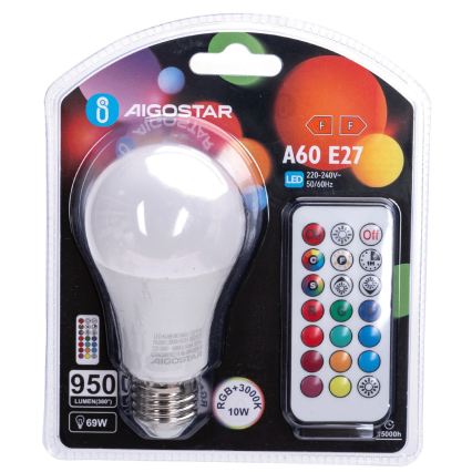 Aigostar - Bec LED RGBW reglabil E27/10W/230V 3000K + telecomandă