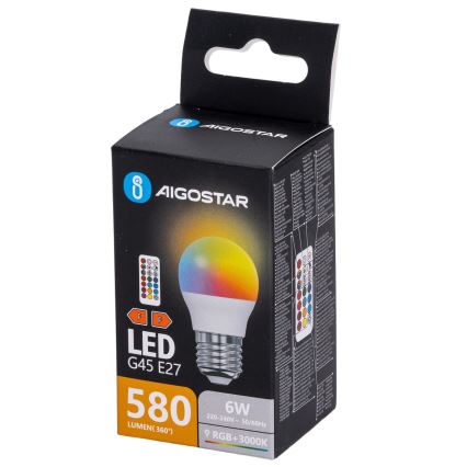 Aigostar - Bec LED RGBW reglabil G45 E27/6W/230V 3000K + telecomandă