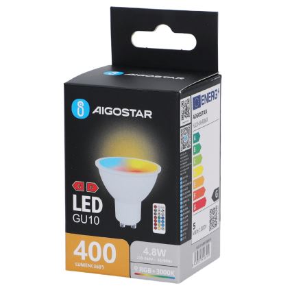 Aigostar - Bec LED RGBW reglabil GU10/4,8W/230V 3000K + telecomandă