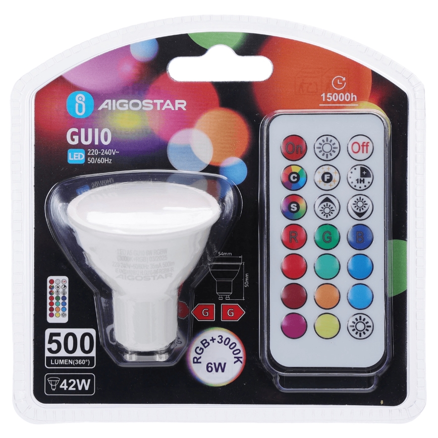 Aigostar - Bec LED RGBW dimabil GU10/6W/230V 3000K + telecomandă