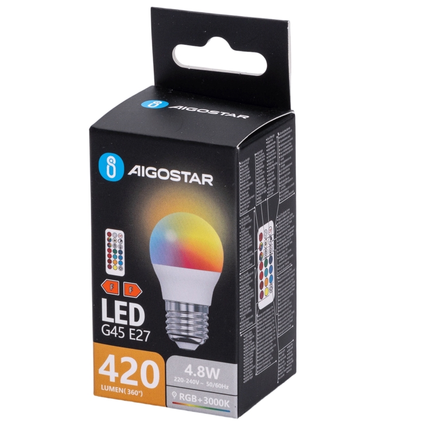 Aigostar - Bec LED RGBW dimabil G45 E27/4,8W/230V 3000K + telecomandă