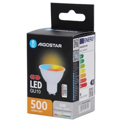 Aigostar - Bec LED RGBW GU10 reglabil, 6W, 230V, 3000K + telecomandă
