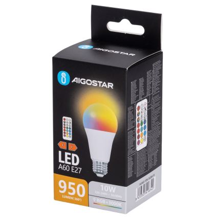 Aigostar - Bec LED RGBW dimabil A60 E27/10W/230V 3000K + telecomandă