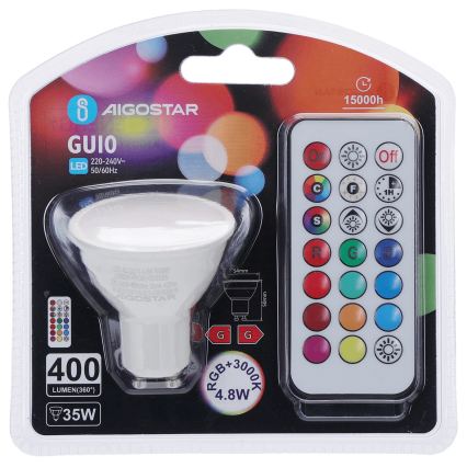 Aigostar - Bec LED RGBW dimerizabil GU10/4,8W/230V 3000K + telecomandă