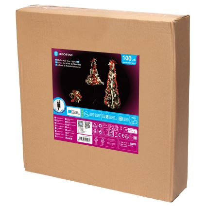 Aigostar - Brad de Crăciun LED pentru exterior, 100 LED, 1,5 m, IP44, roșu și alb rece