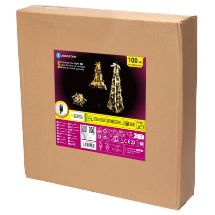 Aigostar - Pom de Crăciun LED pentru exterior, 100 LED, 1,5 m, IP44, alb/auriu, lumină albă caldă