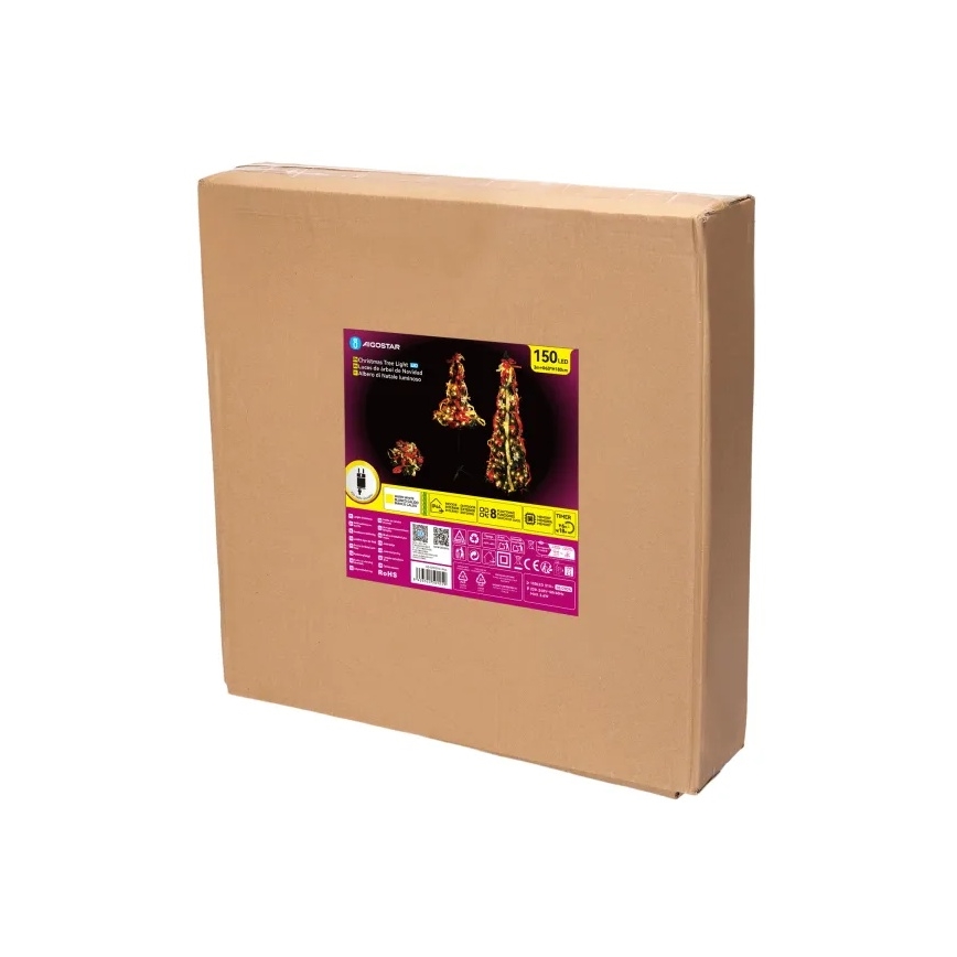 Aigostar - Brad de Crăciun LED pentru exterior, 150 LED, 1,8 m, IP44, roșu/auriu, alb cald