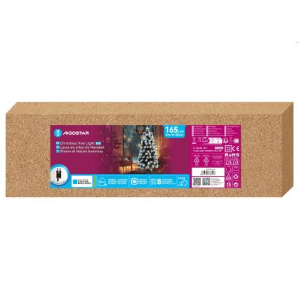 Aigostar - Brad de Crăciun LED pentru exterior, 165 LED, 8 funcții, 1,5 m, IP44, alb rece