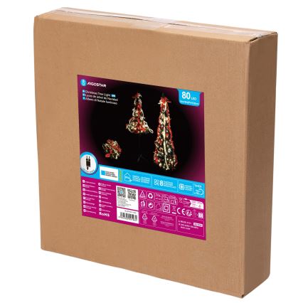 Aigostar - Pom de Crăciun LED pentru exterior, 80 LED, 1,2 m, IP44, roșu și alb rece