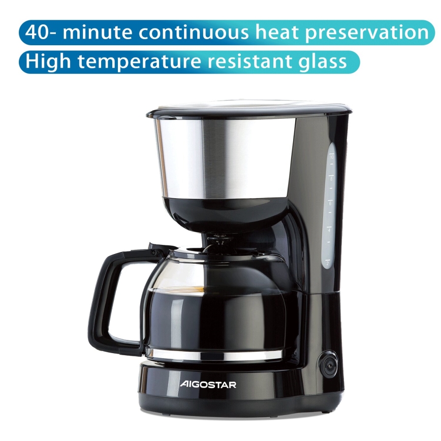 Aigostar - Cafetieră cu picurare 1,25l 1000W/230V negru