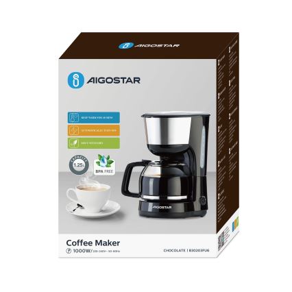 Aigostar - Cafetieră cu picurare 1,25l 1000W/230V negru