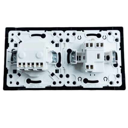 Aigostar - Comutator dublu nr. 5 și priză SCHUKO 230 V cu ramă, negru
