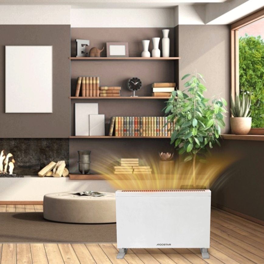 Aigostar - Încălzitor electric/convector cu afișaj LCD ECO/1250/2000W/230V + telecomandă