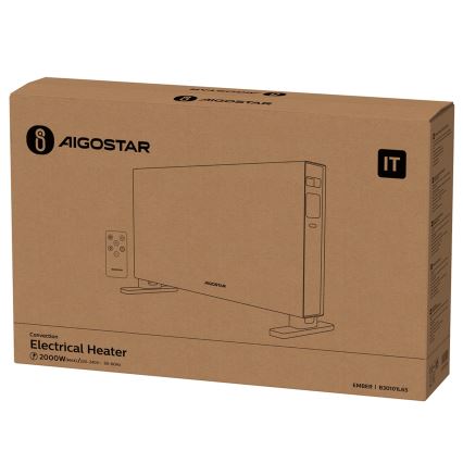 Aigostar - Încălzitor electric/convector cu afișaj LCD ECO/1250/2000W/230V + telecomandă