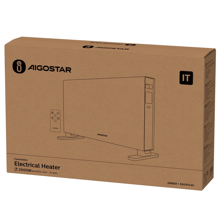 Aigostar - Încălzitor electric/convector cu afișaj LCD ECO/1250/2000W/230V + telecomandă