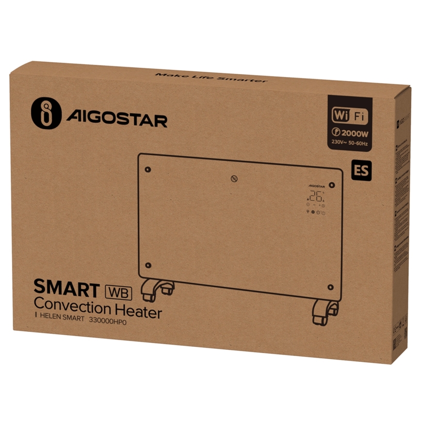 Aigostar - Încălzitor/convector electric inteligent ECO 1000/2000W cu display LCD și Wi-Fi