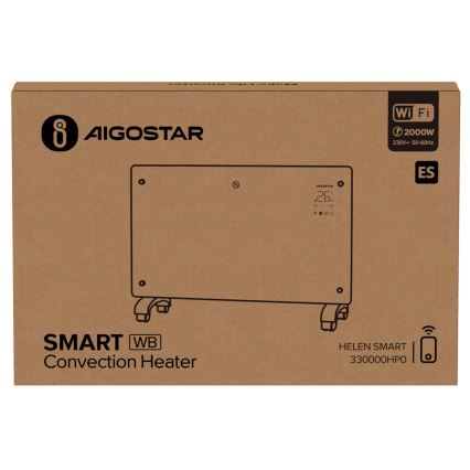 Aigostar - Încălzitor/convector electric inteligent ECO 1000/2000W cu display LCD și Wi-Fi