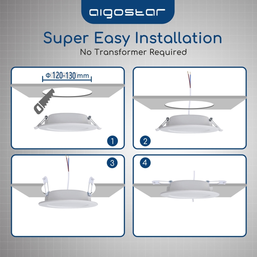 Aigostar - Corp de iluminat LED încastrat pentru baie LED/15W/230V 4000K IP44 Ø 14,5 cm alb