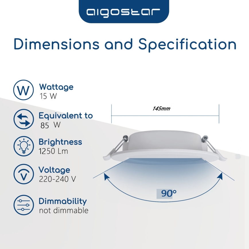 Aigostar - Corp de iluminat LED încastrat pentru baie LED/15W/230V 4000K IP44 Ø 14,5 cm alb