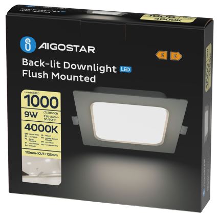 Aigostar - Corp de iluminat LED încastrat 9W/230V, 4000K, 14,5x14,5 cm, alb