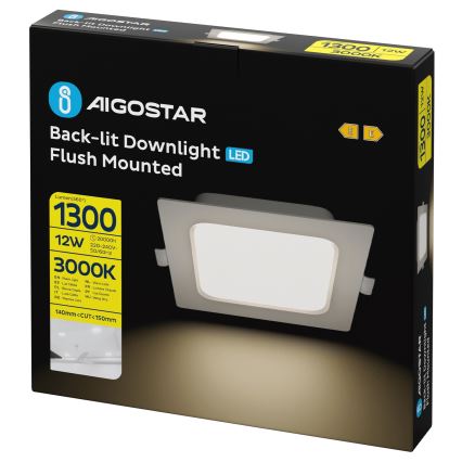 Aigostar - Corp LED încastrat 12W/230V 3000K 17,5x17,5 cm alb