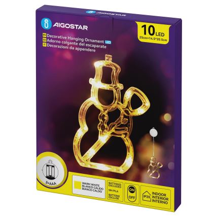 Aigostar - Decorațiune de Crăciun LED, om de zăpadă, 10 LED, alimentare 3x AAA, 20,5 cm