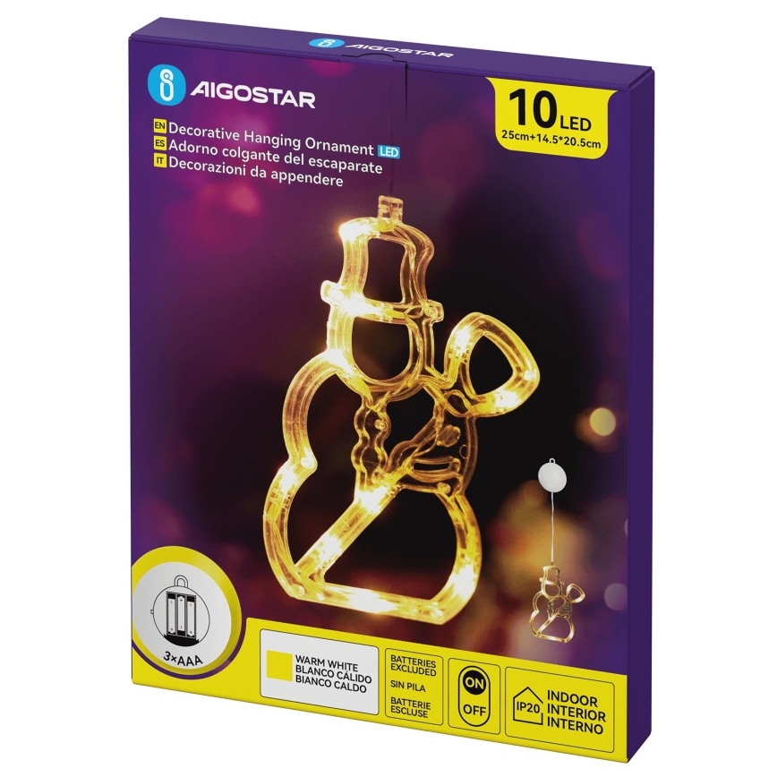 Aigostar - Decorațiune de Crăciun LED, om de zăpadă, 10 LED, alimentare 3x AAA, 20,5 cm