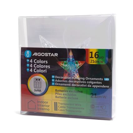 Aigostar - Decorațiune de Crăciun LED RGBY, stea, 16x LED / 3x AA