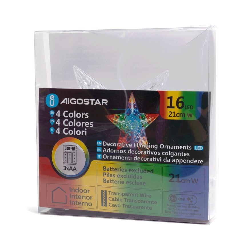 Aigostar - Decorațiune de Crăciun LED RGBY, stea, 16x LED / 3x AA