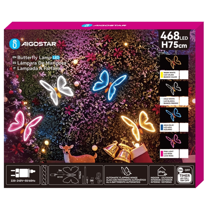 Aigostar - Decorațiune LED pentru exterior 468xLED/18W/230V 75 cm IP44 fluture/alb rece