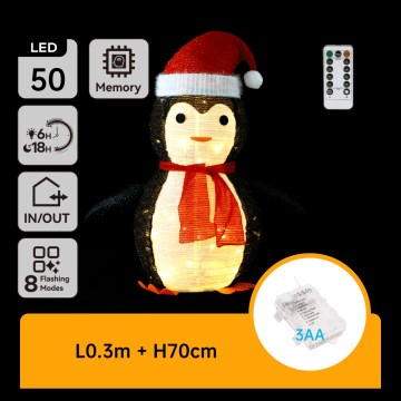 Aigostar - Decorațiune LED de Crăciun pentru exterior, pinguin, 50x LED, 3x AA, 0,7 m, IP44, cu telecomandă