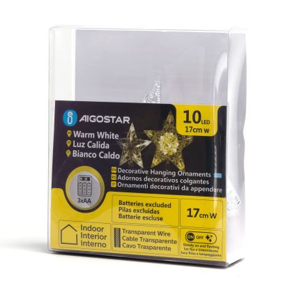 Aigostar - Decorațiune LED de Crăciun, stea, 10 x LED, 3 x AA, alb cald