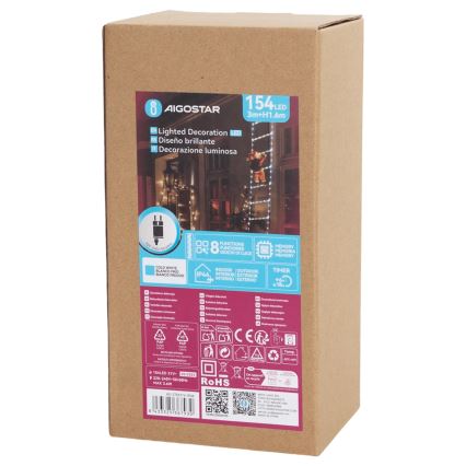 Aigostar - Decorațiune LED de exterior pentru Crăciun, 154 LED, 8 funcții, 1,6 m, IP44, alb rece