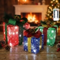 Aigostar - Decorațiune LED de exterior pentru Crăciun, cu luminozitate reglabilă, 50xLED/8 funcții, 3xAA, IP44, alb rece, cadouri + telecomandă
