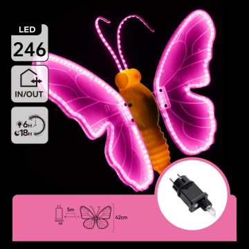 Aigostar - Decorațiune LED pentru exterior 246xLED/9W/230V 42 cm IP44 fluture/roz