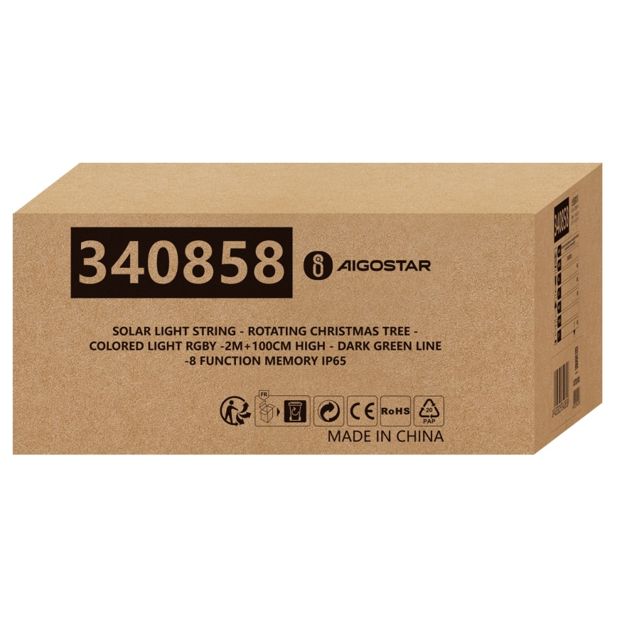 Aigostar - LED decorațiune solară de Crăciun LED/0,59W/3,7V 100 cm IP65 130 mAh multicoloră