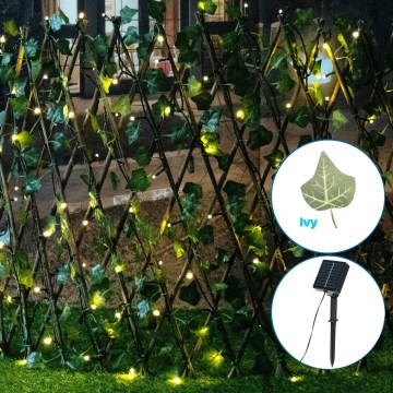 Aigostar - Decorațiune solară LED 102xLED/2x0,7m IP65 300 mAh alb cald iedera