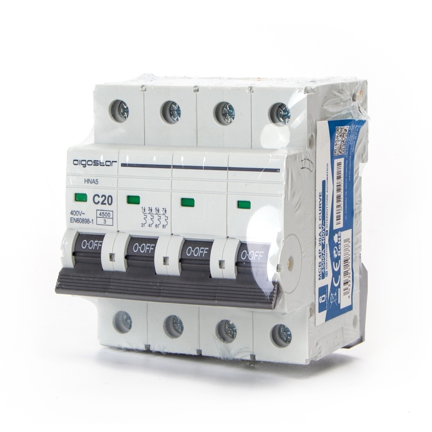 Aigostar - Disjunctor 4 poli 4P-20A-C 400V