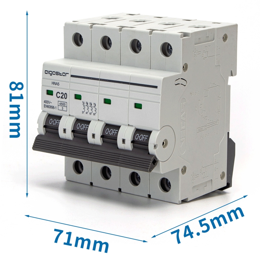 Aigostar - Disjunctor 4 poli 4P-20A-C 400V