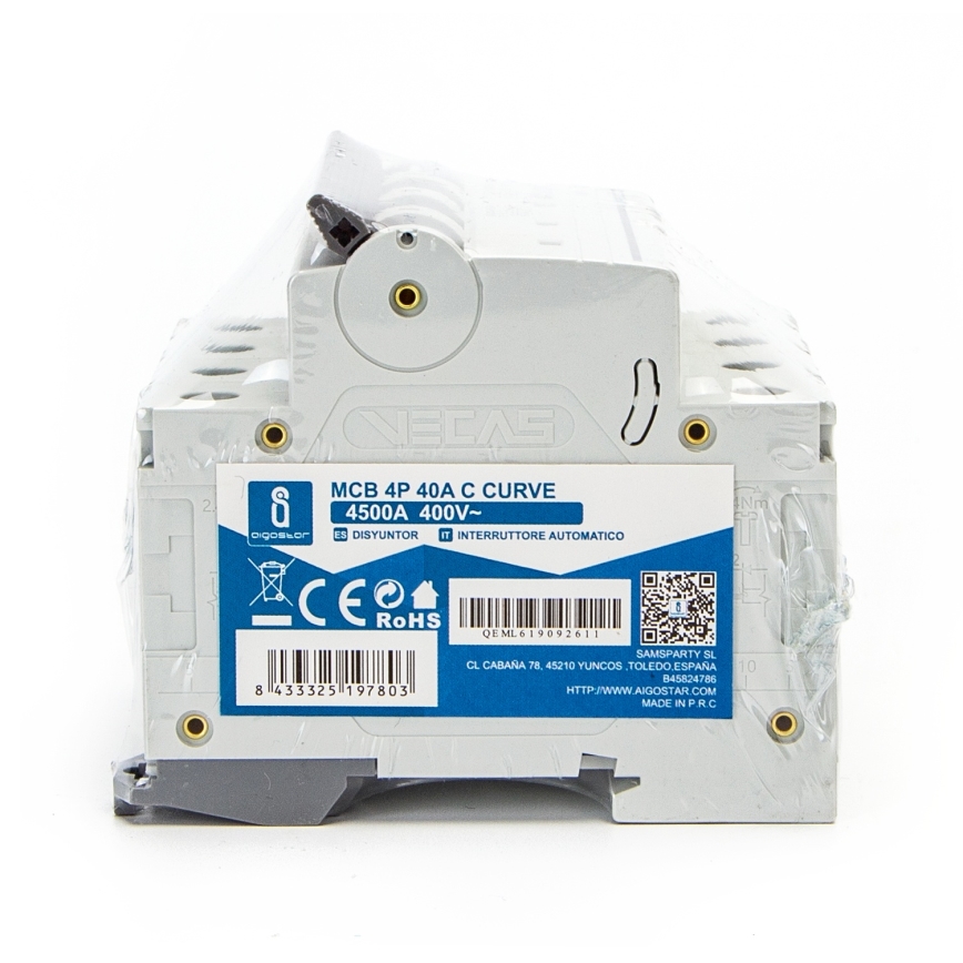 Aigostar - Disjunctor 4 poli 4P-40A-C 400V