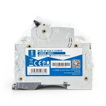 Aigostar - Disjunctor 4 poli 4P-63A-C 400V