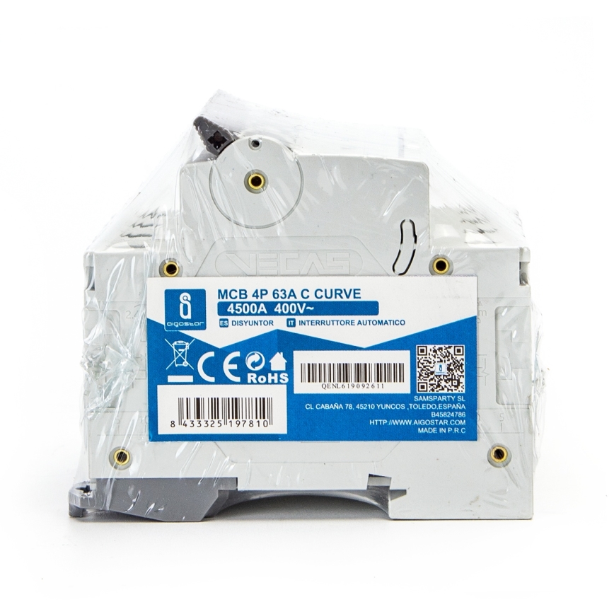 Aigostar - Disjunctor 4 poli 4P-63A-C 400V