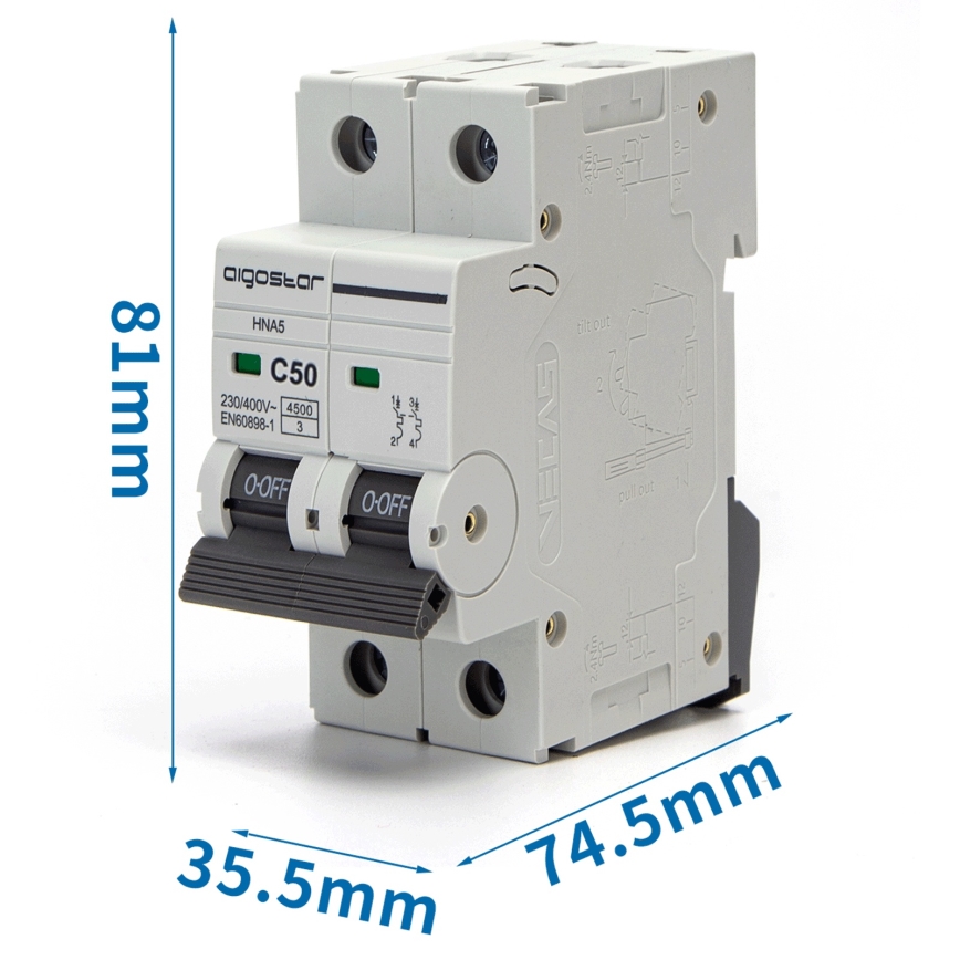 Aigostar - Disjunctor bipolar 2P-50A-C 230-400V