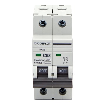 Aigostar - Disjunctor bipolar (2P), 63 A, caracteristică C, 230-400 V