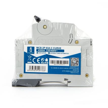 Aigostar - Disjunctor bipolar (2P), 63 A, caracteristică C, 230-400 V