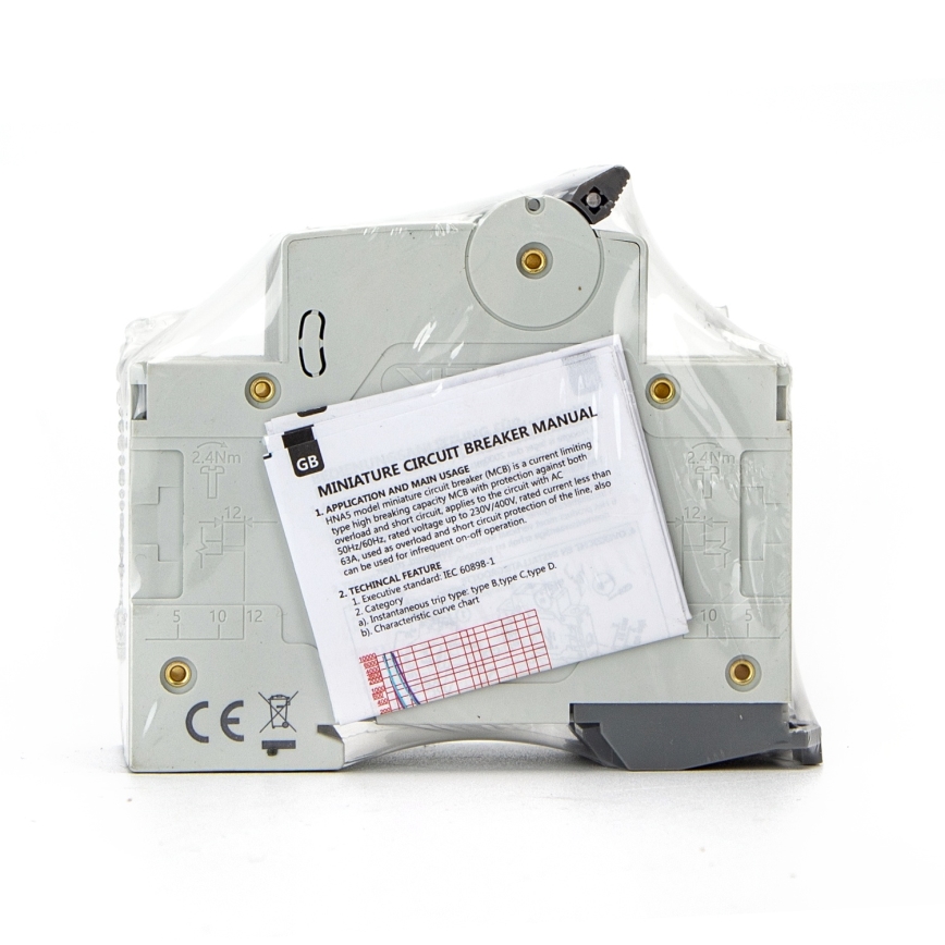 Aigostar - Disjunctor bipolar (2P), 63 A, caracteristică C, 230-400 V