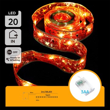 Aigostar - Ghirlandă de Crăciun cu 20 LED-uri/3xAA, 2 m, alb cald, roșu